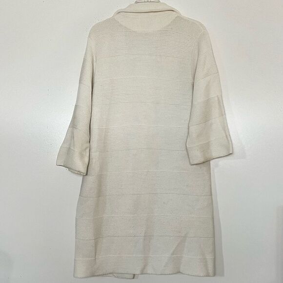 Cuddle Knit Vintage Sweater Coat Long Open Collared Cardigan Ivory Medium Large - Picture 4 of 6